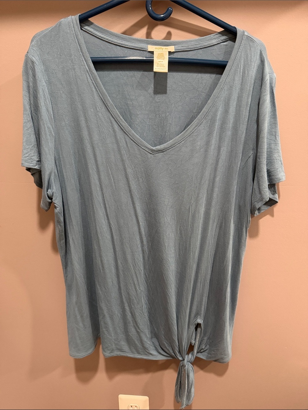 Matty M Dusty Blue V-Neck Short Sleeve Tie Front Tee XXL